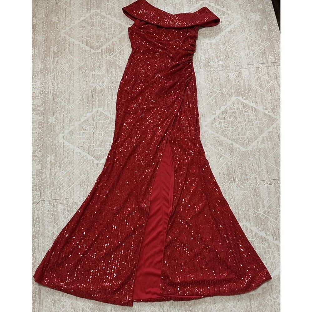 Faeriesty Red Off Shoulder Sequin Gown Women Sz M Formal Prom Birthday NYE Dress - Picture 4 of 10